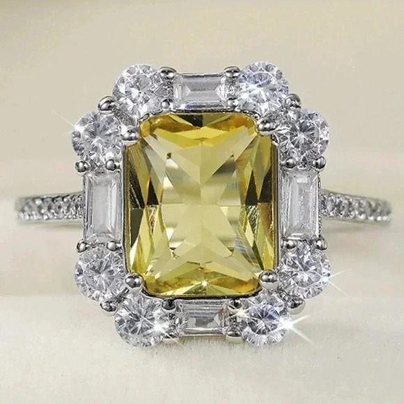 ▶Radiant Yellow Zircon Sumptuous Silver Luxury Rings Women, K924 - Picture 2 of 8